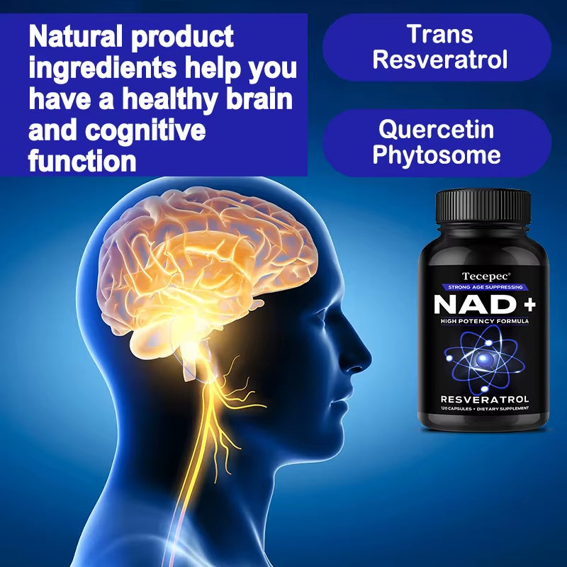 NAD+ Supplements with Quercetin & Resveratrol – Supports Cell, Muscle, Brain, Vision & Heart Health