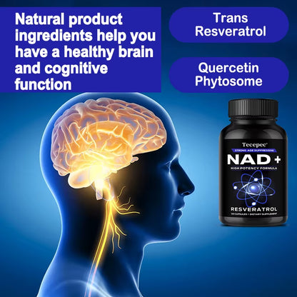 NAD+ Supplements with Quercetin & Resveratrol – Supports Cell, Muscle, Brain, Vision & Heart Health